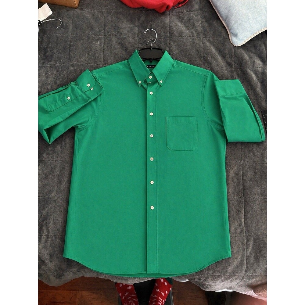 Chaps Button Down Shirt Men’s Large 34/35 Green Long Sleeve Wrinkle Free